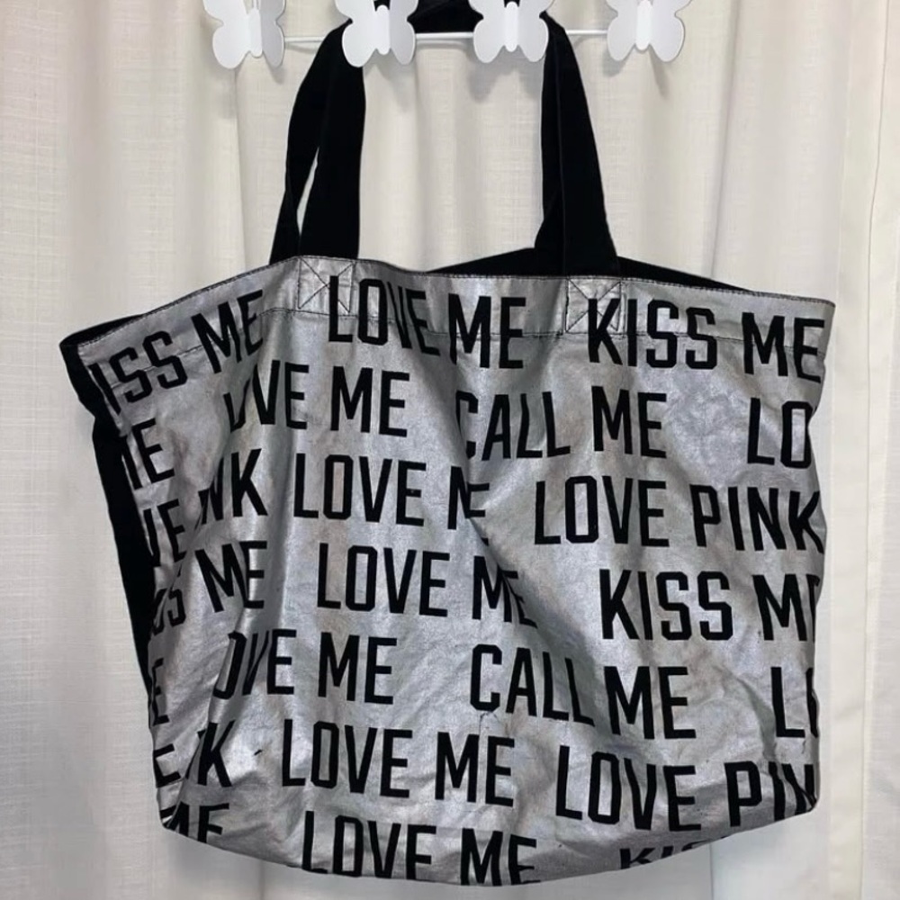Victorias Secret PINK  Black and Silver Tote Bag